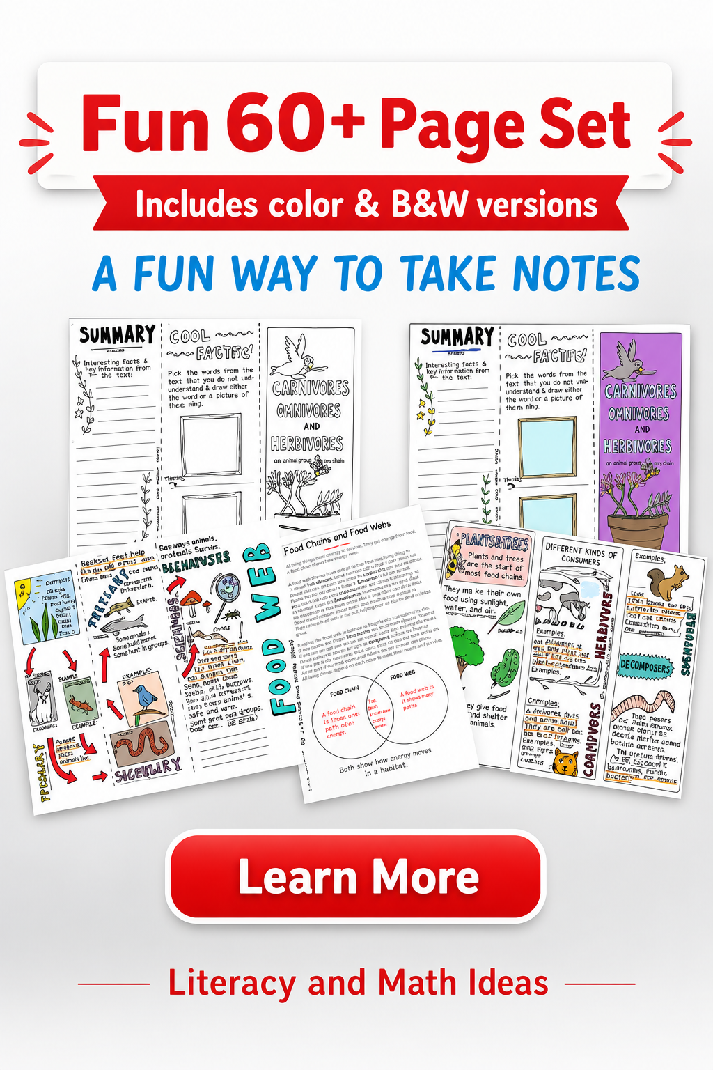 Food Chains and Food Webs Doodle Notes, Comprehension, and Slides