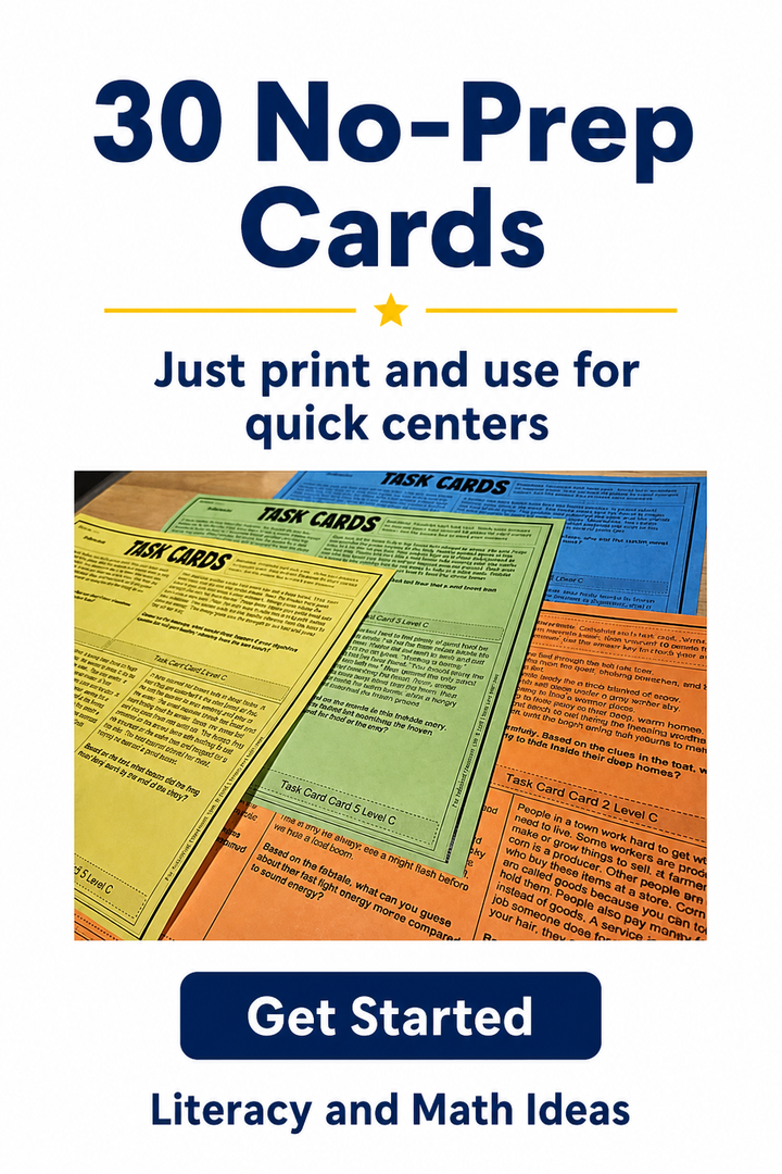 No-Prep Inference 30 Task Cards (Grade 3)