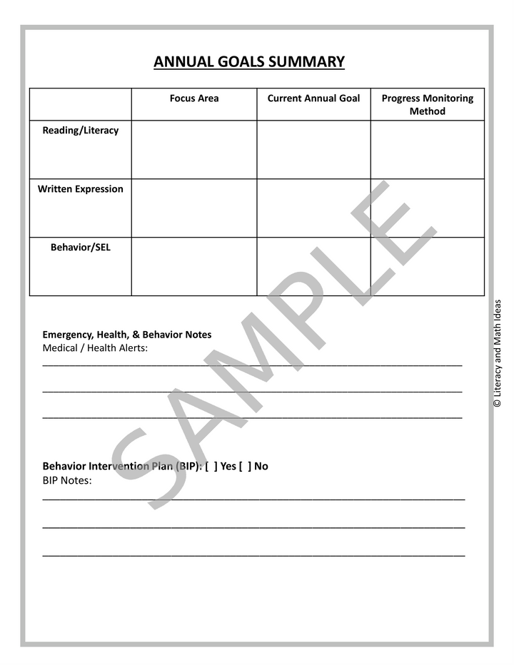 Free IEP At A Glance Form for Special Education Accommodations Binder