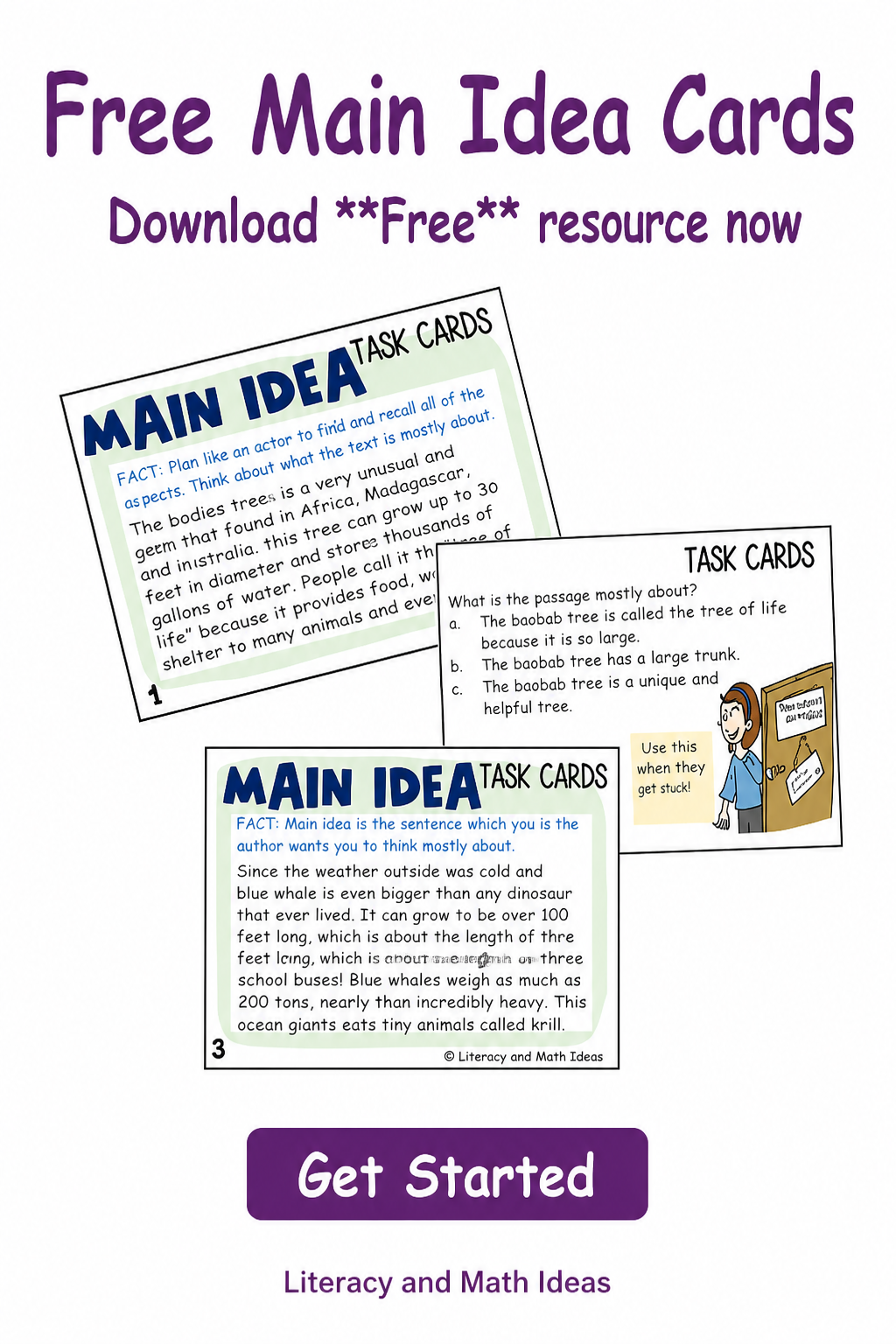Free Main Idea Task Cards: Engaging Reading Comprehension Activities