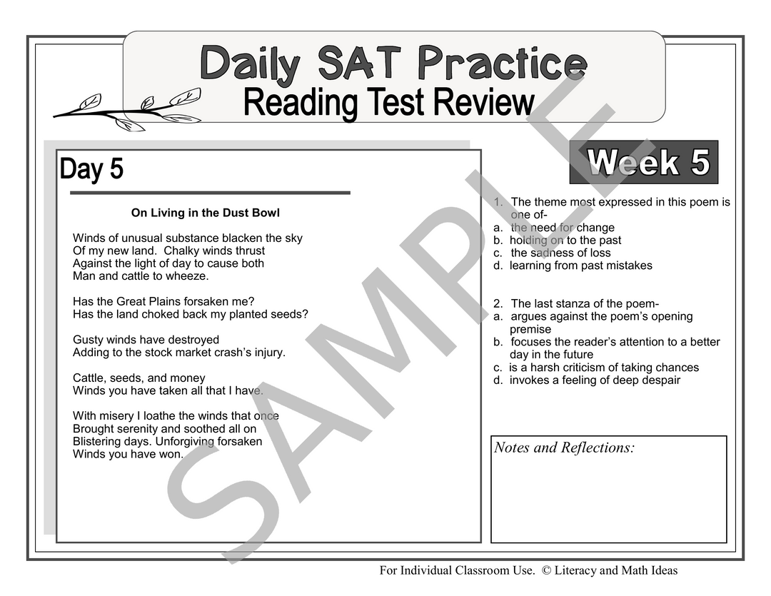 SAT Reading Prep: 8-Week Daily Spiral Review & Bell Ringers