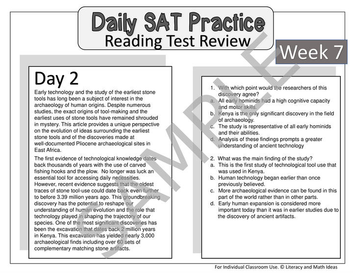 Daily SAT Reading Comprehension Practice - Week 7