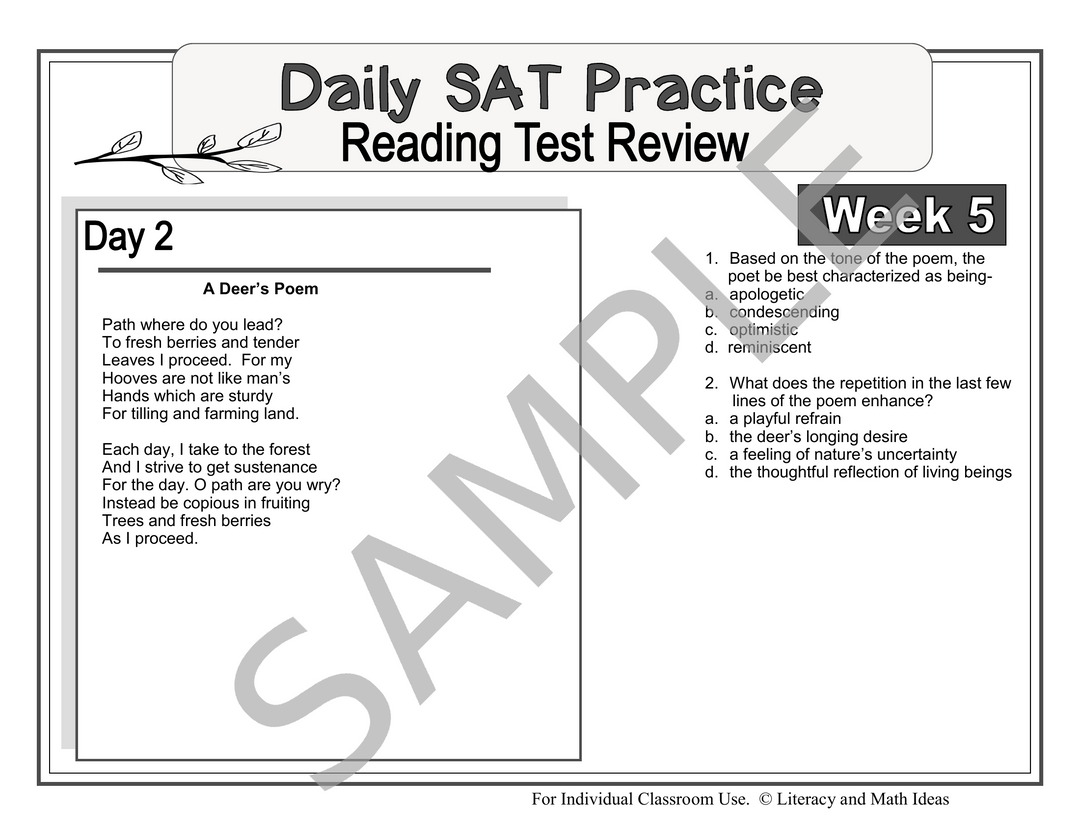 SAT Reading Prep: 8-Week Daily Spiral Review & Bell Ringers