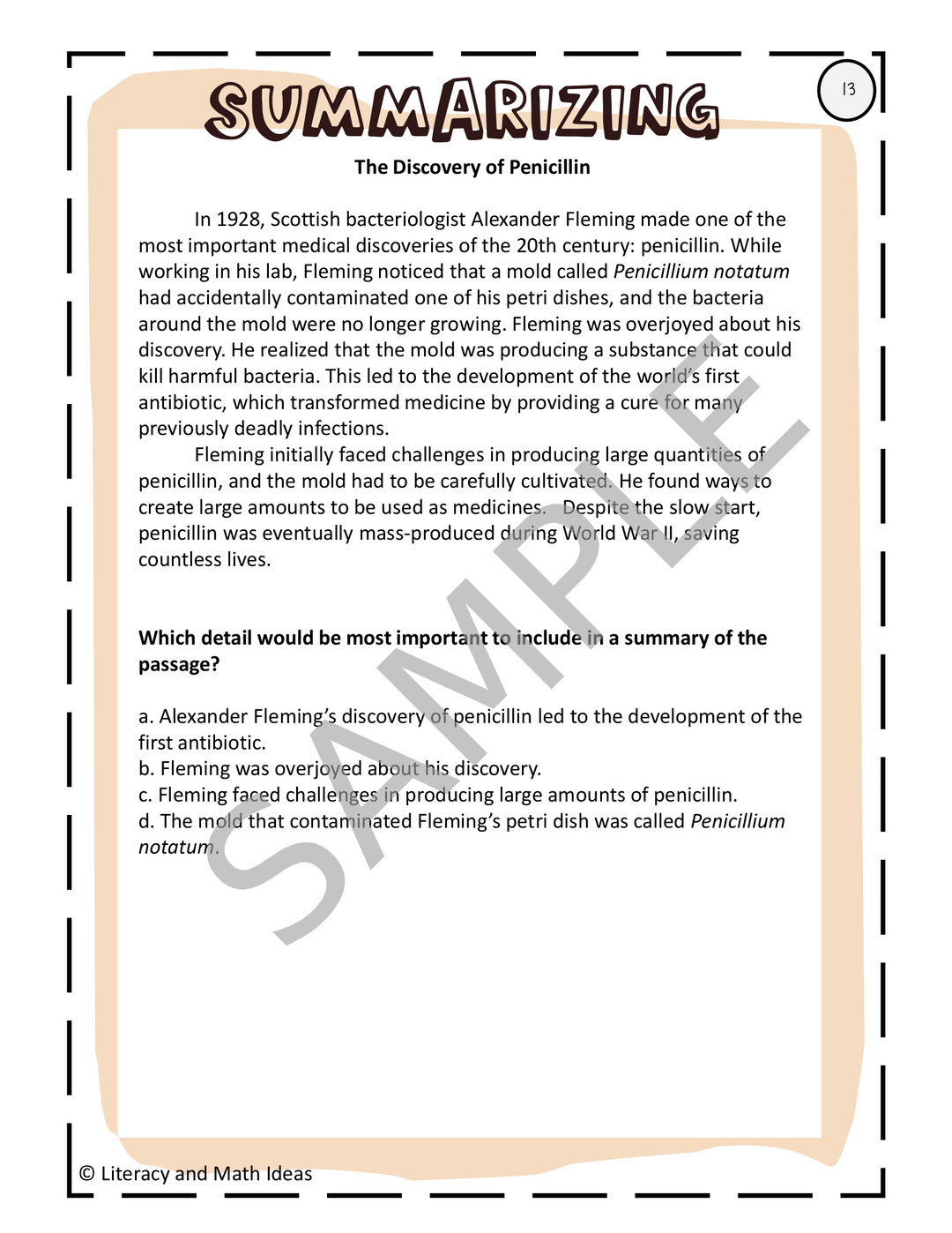 Differentiated Summarizing Task Cards: Marzano Taxonomy Reading Comprehension