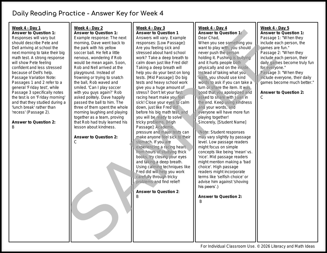 Differentiated Daily Reading Comprehension Passages - Grade 3 (Month 1)