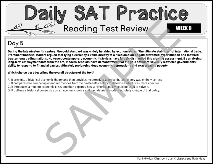 Daily SAT Reading Practice Weeks 9 - 12 (Month 3)