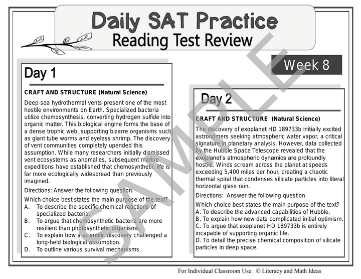 Daily SAT Reading Practice Week 8: Craft & Structure