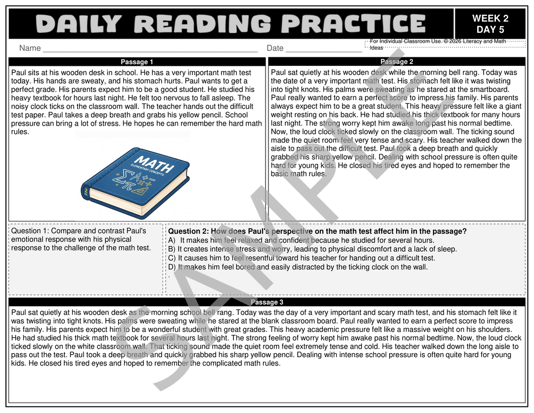 Grade 4 Differentiated Daily Reading Comprehension Worksheets - Month 1