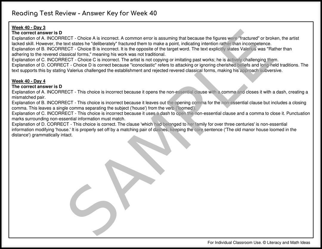 Daily SAT Reading Practice Weeks 37-40: Critical Reading & Grammar Prep