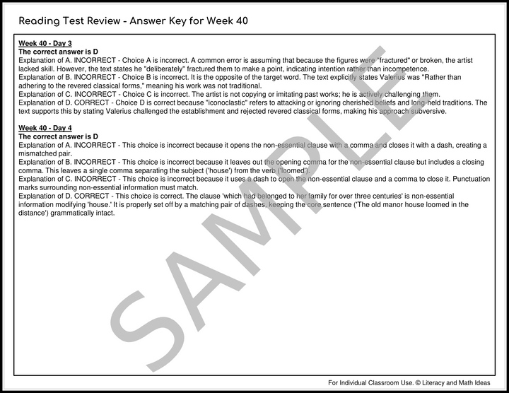 Daily SAT Reading Practice Weeks 37-40: Critical Reading & Grammar Prep