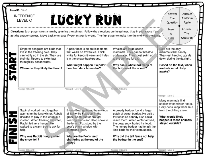 3rd Grade Differentiated Inference Board Games - 4 Reading Levels
