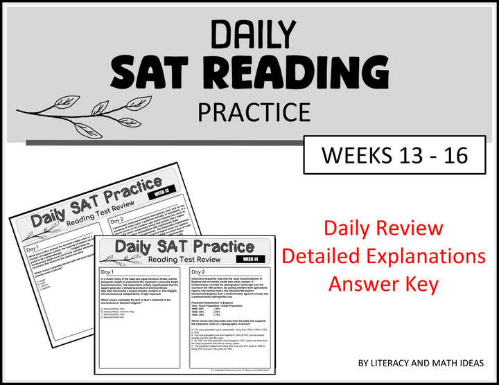 Daily SAT Reading Practice Weeks 13-16 (Month 4) - Test Prep & Detailed Explanations