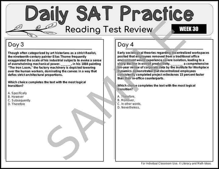 Daily SAT Reading Practice: Weeks 29-32 (Month 8)