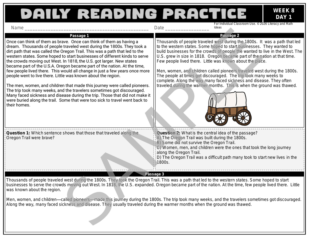 Differentiated Daily Reading Comprehension Passages - Grade 4 (Weeks 5-8)