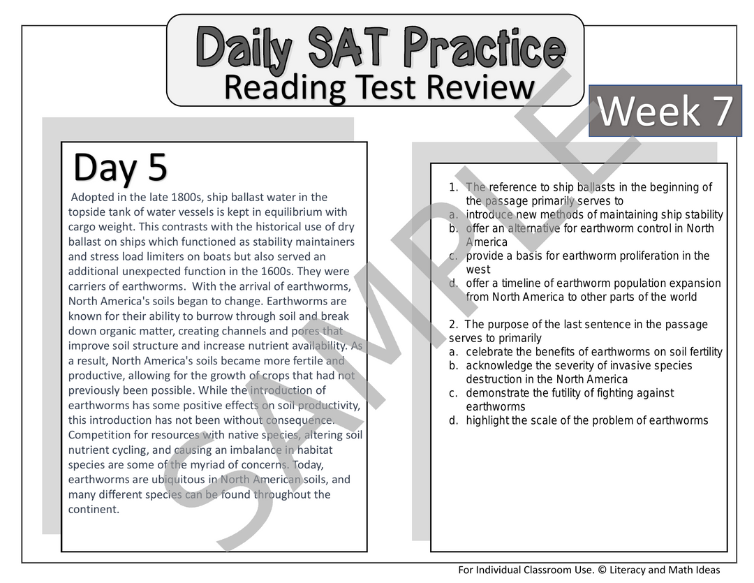 Daily SAT Reading Comprehension Practice - Week 7