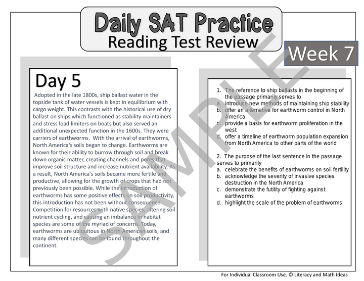 Daily SAT Reading Comprehension Practice - Week 7