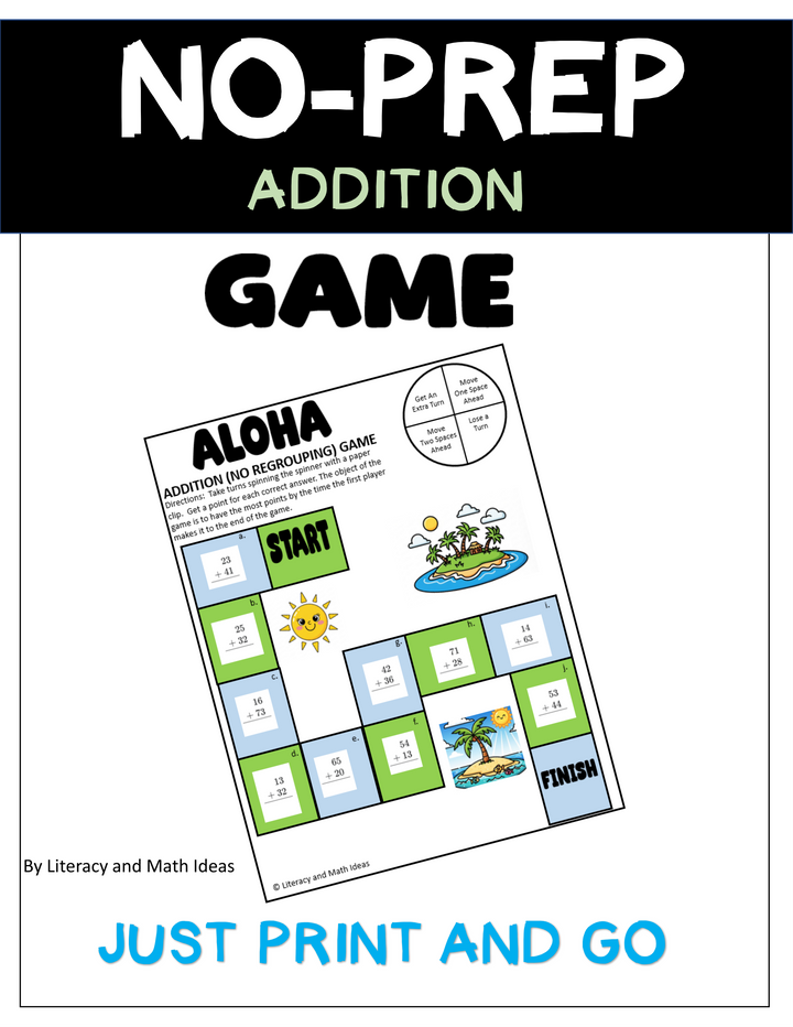 Free No-Prep Double-Digit Addition Game