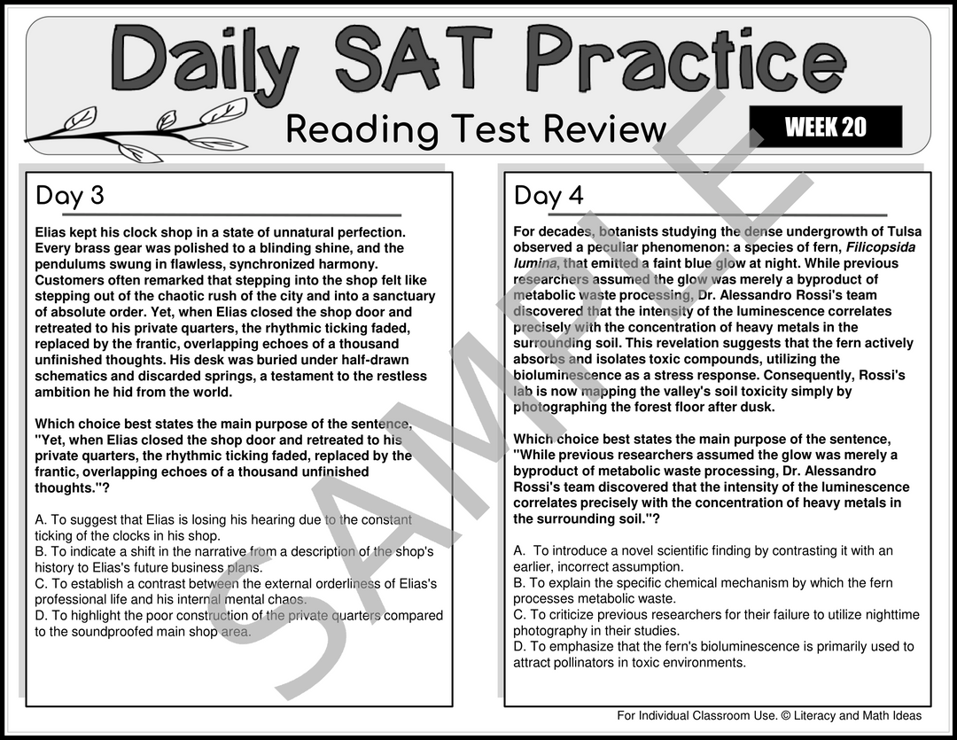 Daily SAT Reading Practice Weeks 17-20: Grammar & Comprehension Review