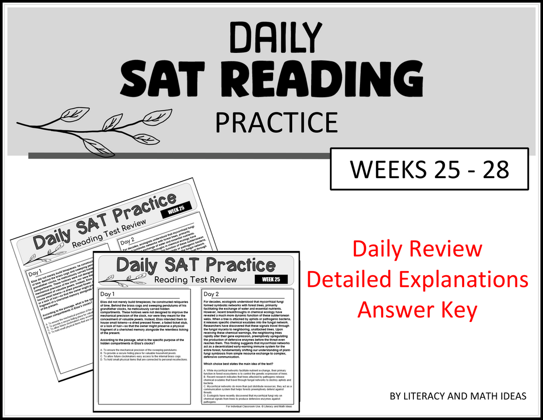 Daily SAT Reading & Grammar Practice - Weeks 25-28 (Month 7)