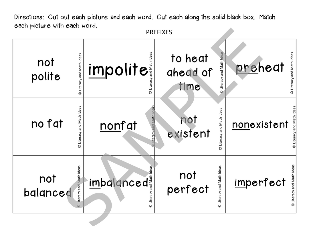 Prefix and Suffix Sorting Cards: Vocabulary Building Activity - Grade 3