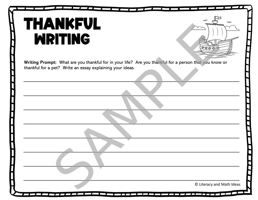 Free Thanksgiving Math and Writing Review Worksheets (Grades 1-2)