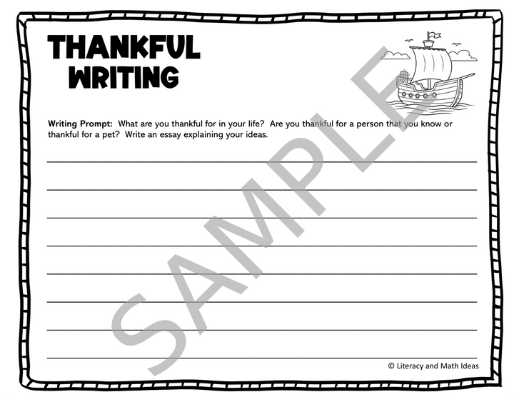 Free Thanksgiving Math and Writing Review Worksheets (Grades 1-2)