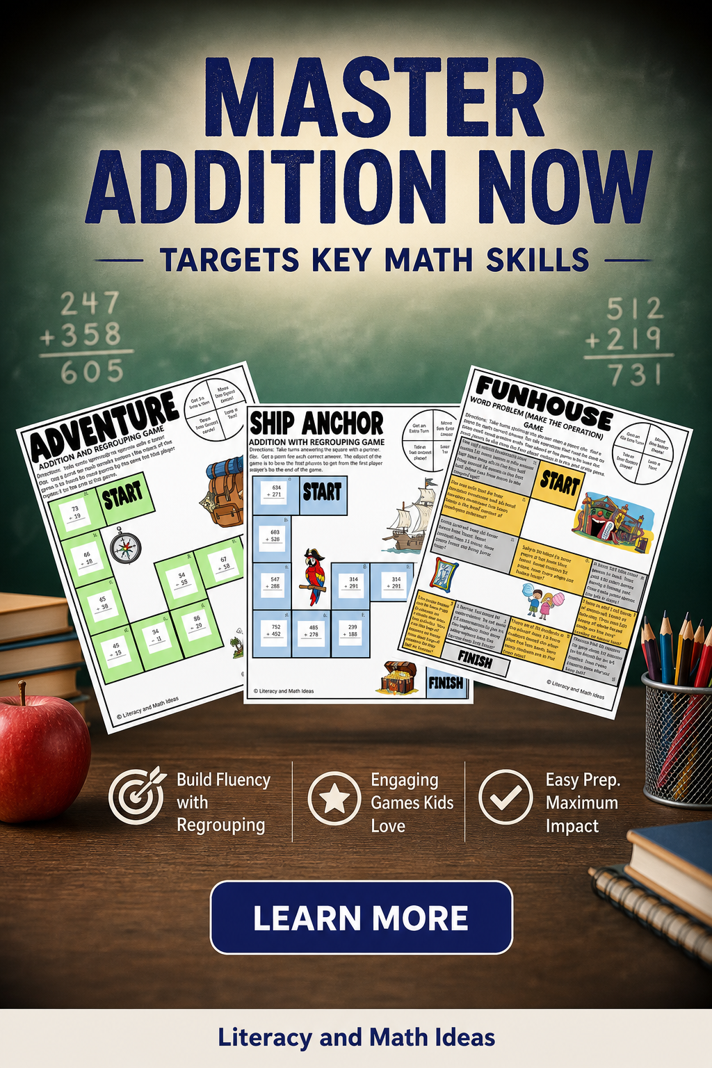 No-Prep 2nd & 3rd Grade Addition and Subtraction Board Games