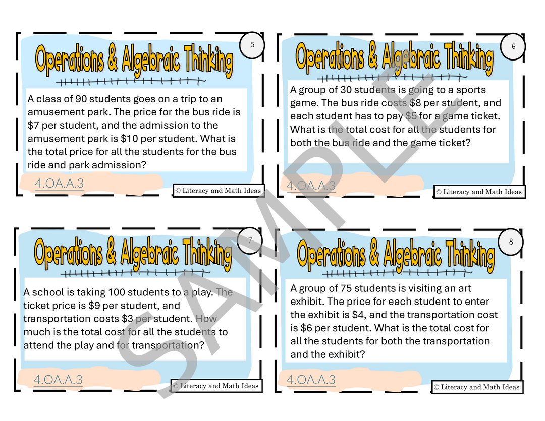 Grade 4 Operations and Algebraic Thinking Task Cards & Intervention