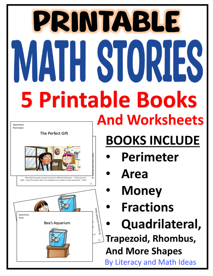 Printable Math Storybooks: Perimeter, Area, Fractions, Money & 2D Shapes