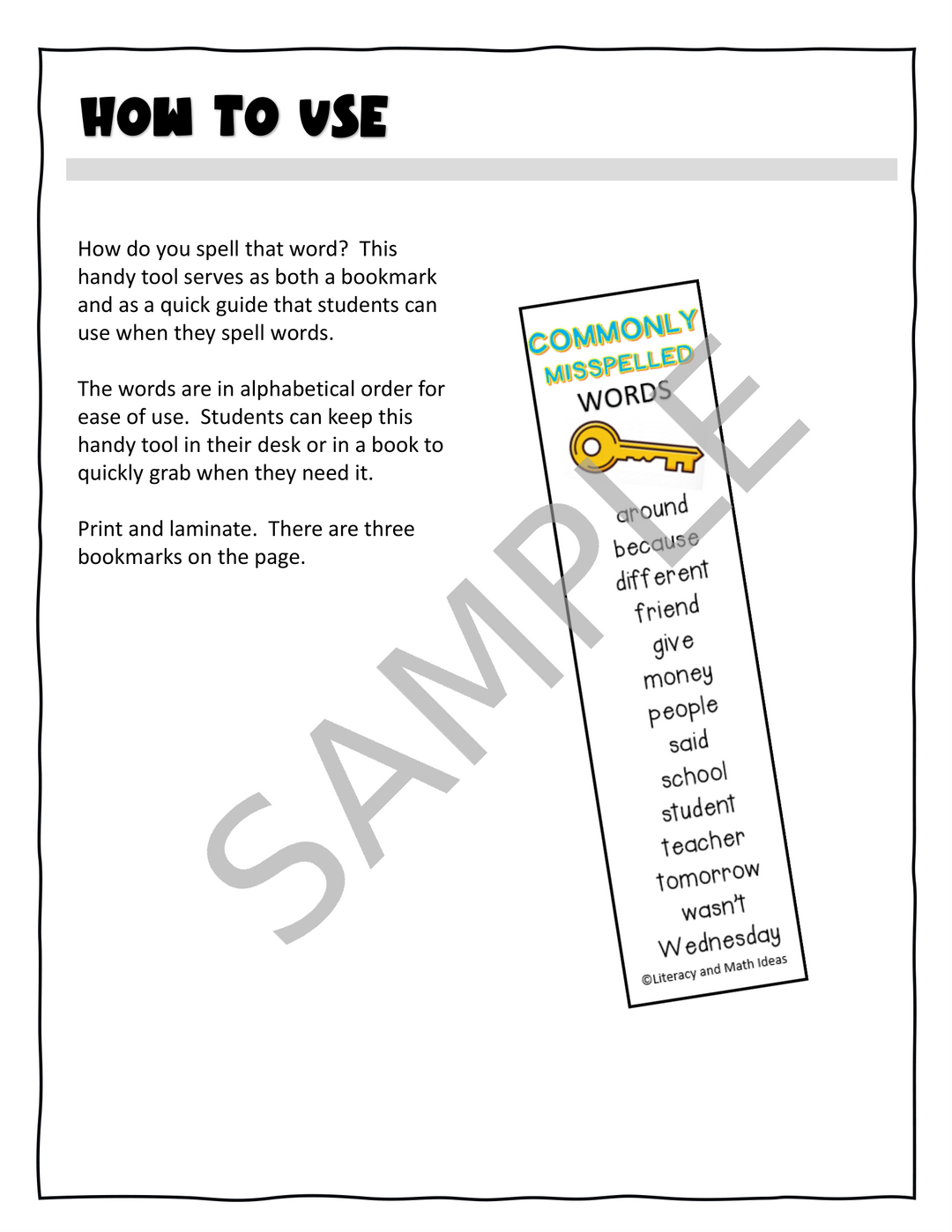 Free Commonly Misspelled Words Bookmarks - Spelling Reference Tool