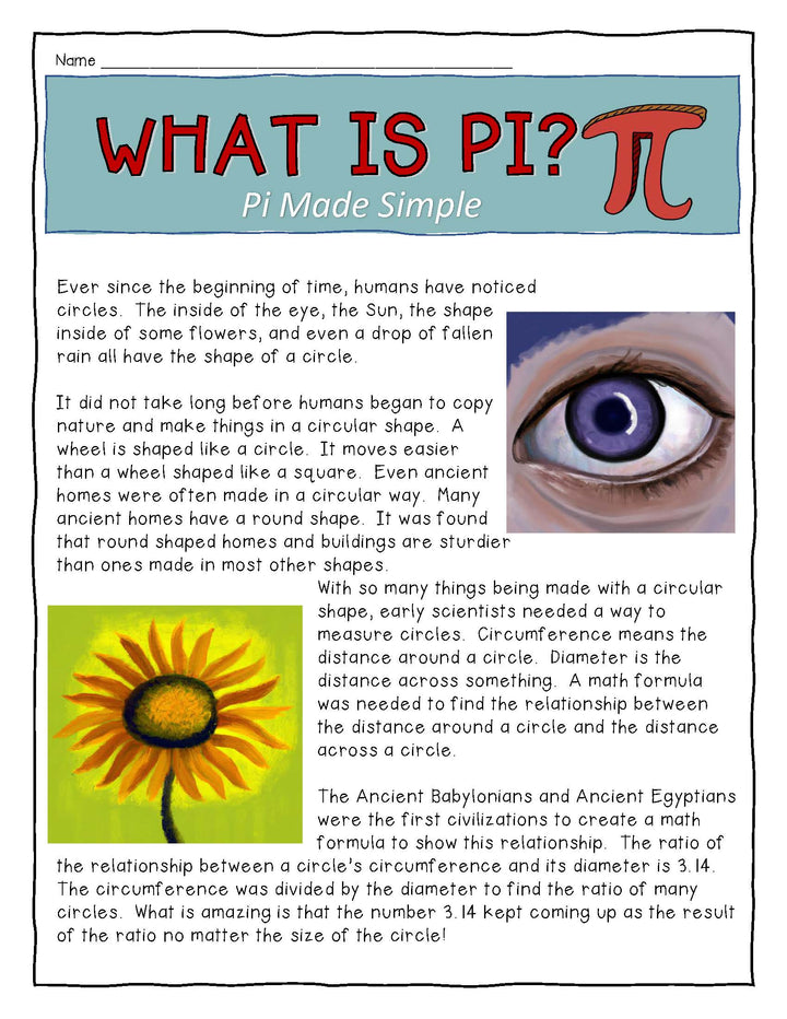 Free: What Is Pi? Pi Made Simple-Comprehension & Pi Day Ideas