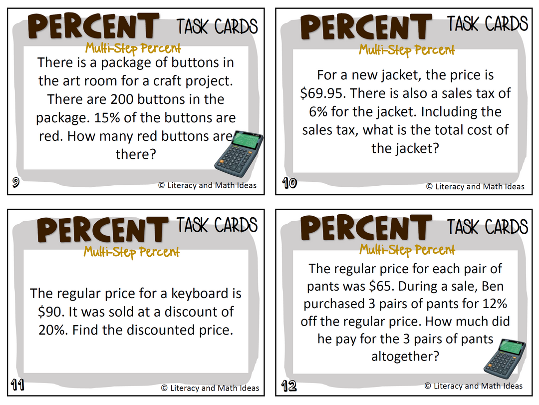 Multi-Step Percent Word Problems Task Cards | 6th 7th Grade Math Intervention RTI