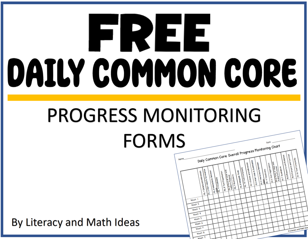 **Free** Daily Common Core Reading Progress Monitoring Chart