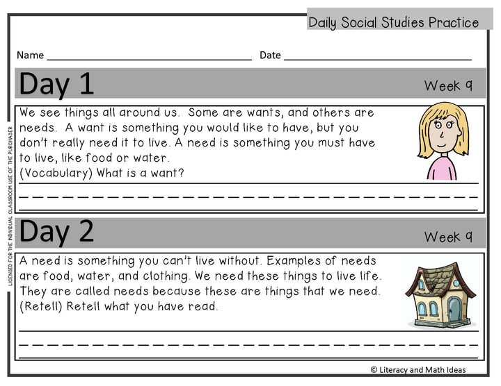 Daily Social Studies Practice (Weeks 9 - 12)