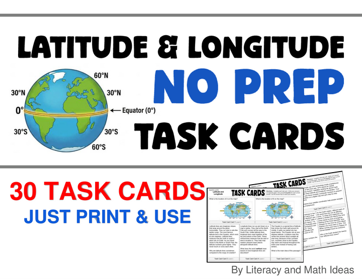 Latitude and Longitude No-Prep Task Cards (30 Activities)