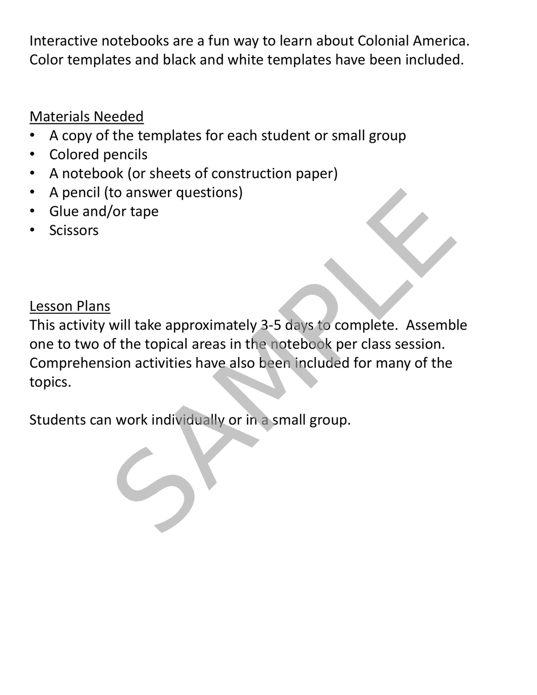 Colonial America & Pilgrims Interactive Notebook