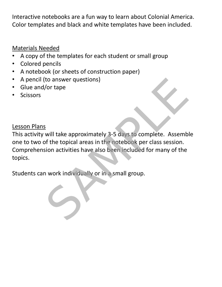 Colonial America & Pilgrims Interactive Notebook