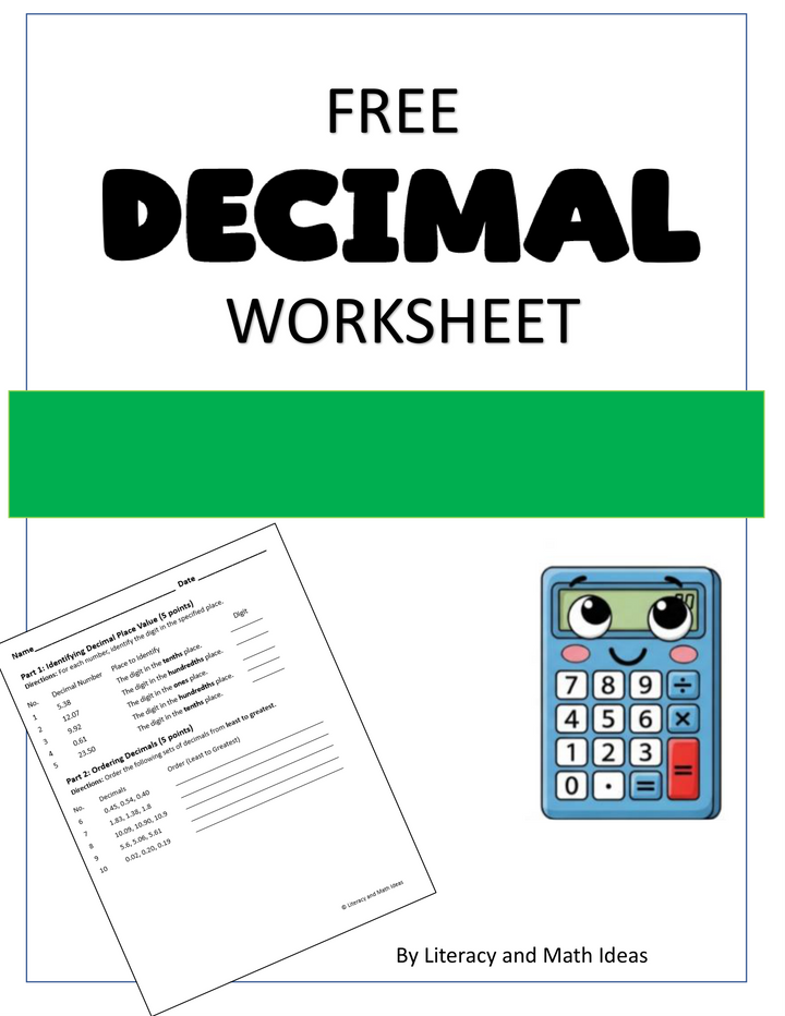 Free Decimal Place Value Worksheet & Reference Bookmarks
