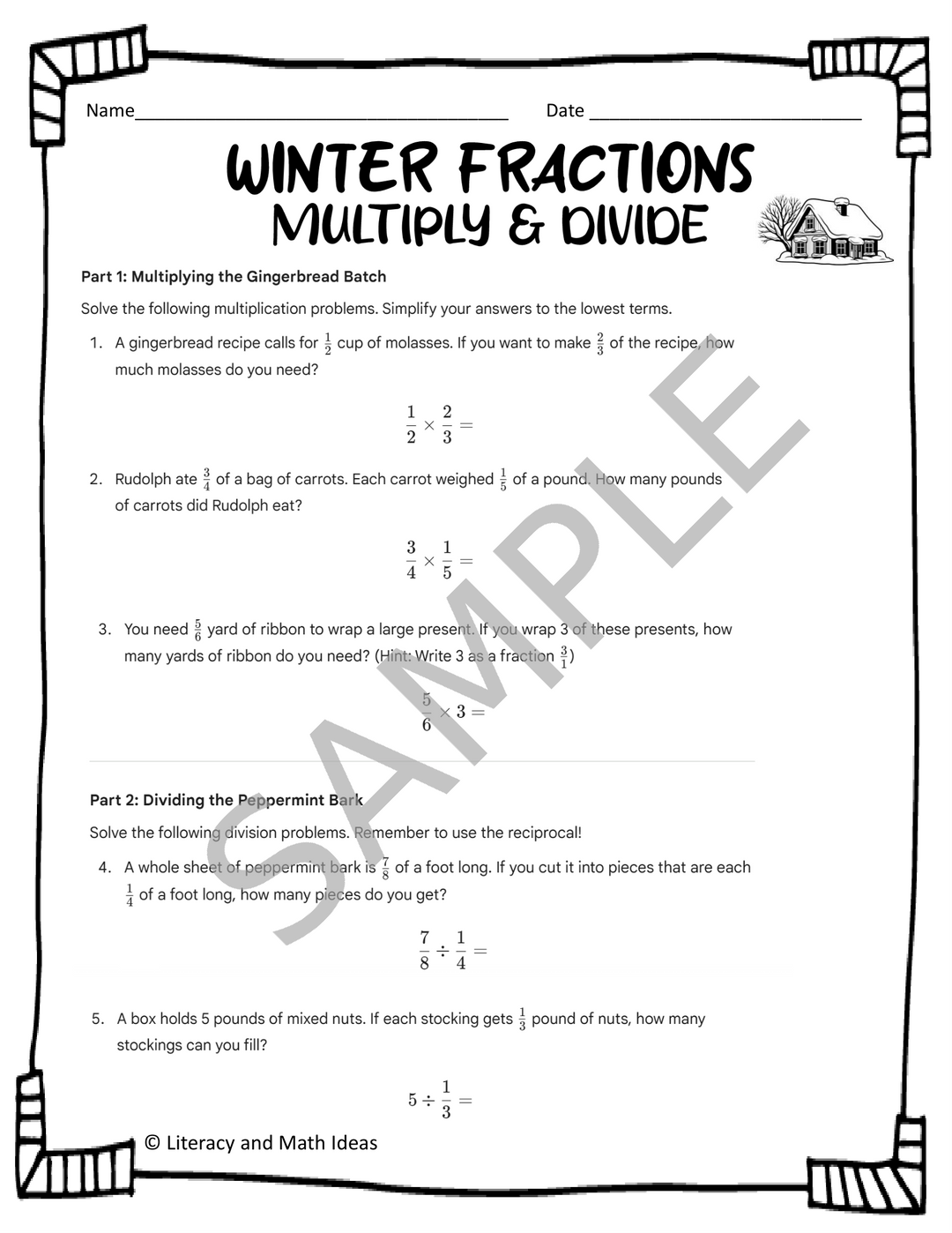 Free Christmas Fractions Worksheets