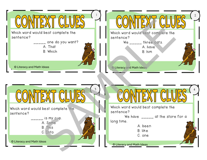 Vocabulary Task Cards: Context Clues, Homophones & Multiple Meaning Words