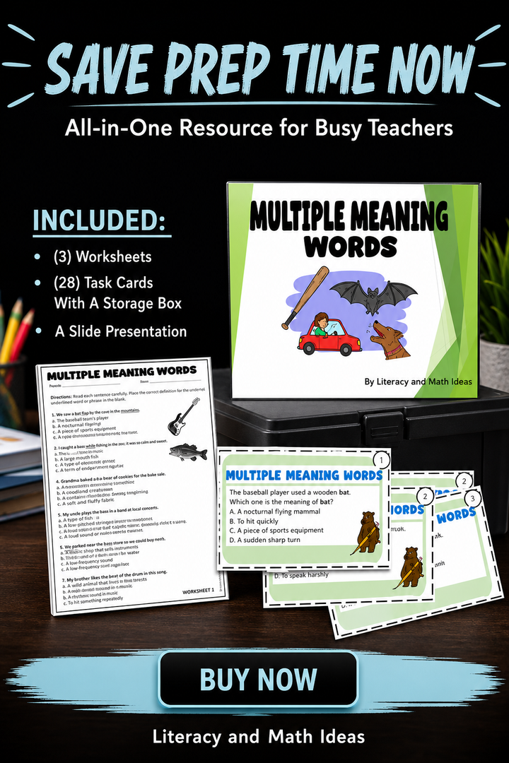 Multiple Meaning Words Worksheets, Task Cards & Slide Presentation