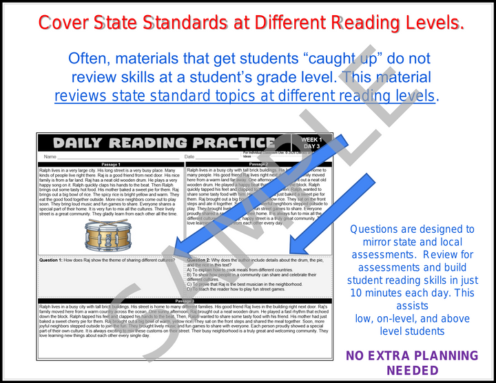 Free 3rd Grade Differentiated Daily Reading Comprehension Passages - 1 Week Sample