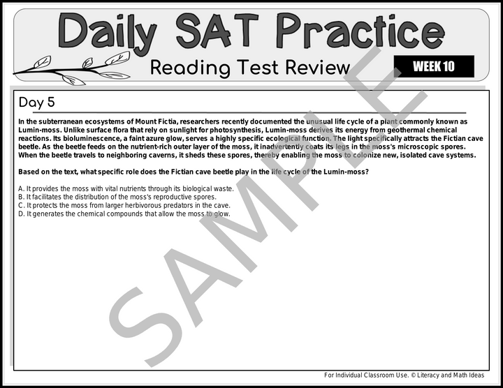 Daily SAT Reading Practice Weeks 9 - 12 (Month 3)