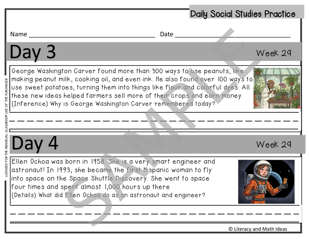 Grade 2 Daily Social Studies Practice: Biographies - Week 29