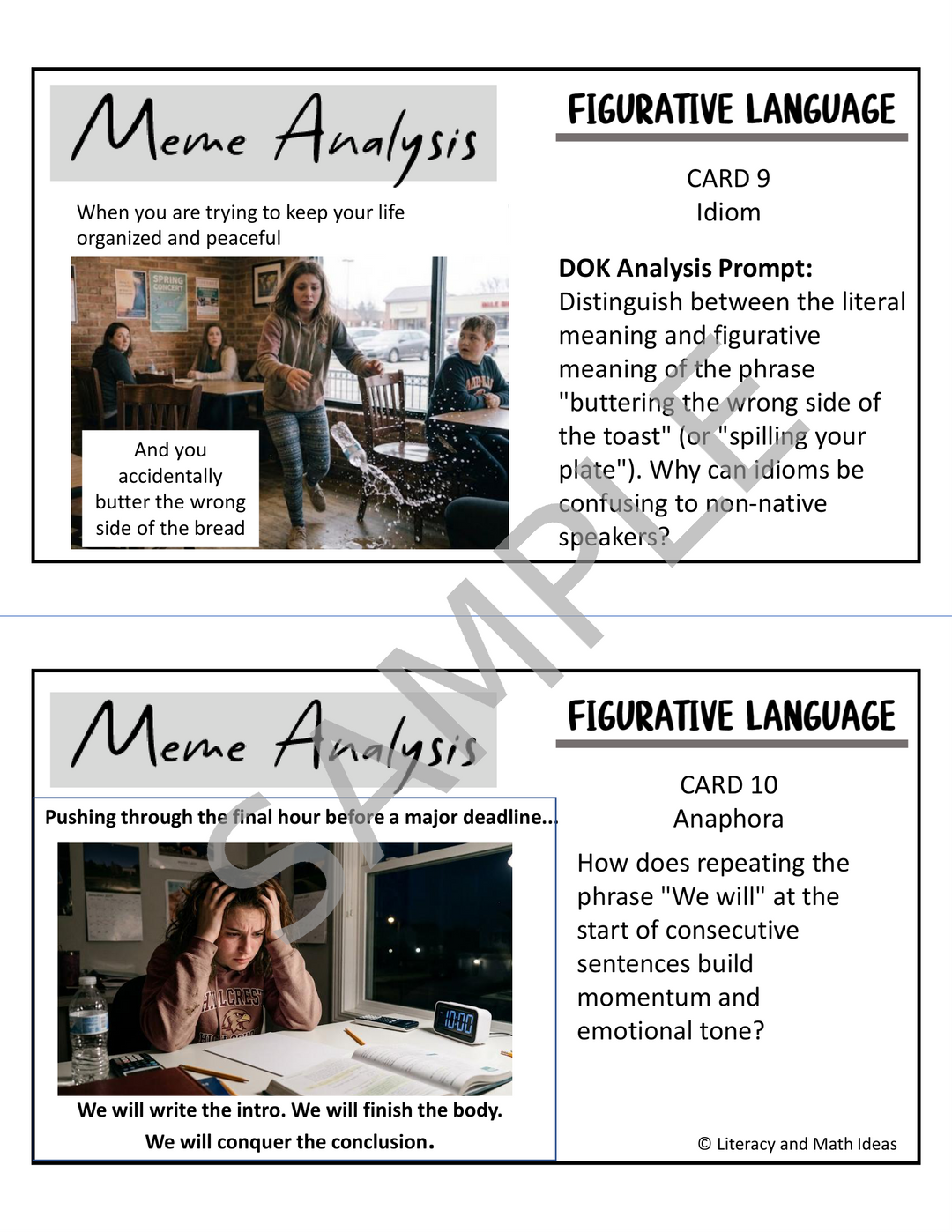 Figurative Language Meme Task Cards: Literary Devices Analysis Stations