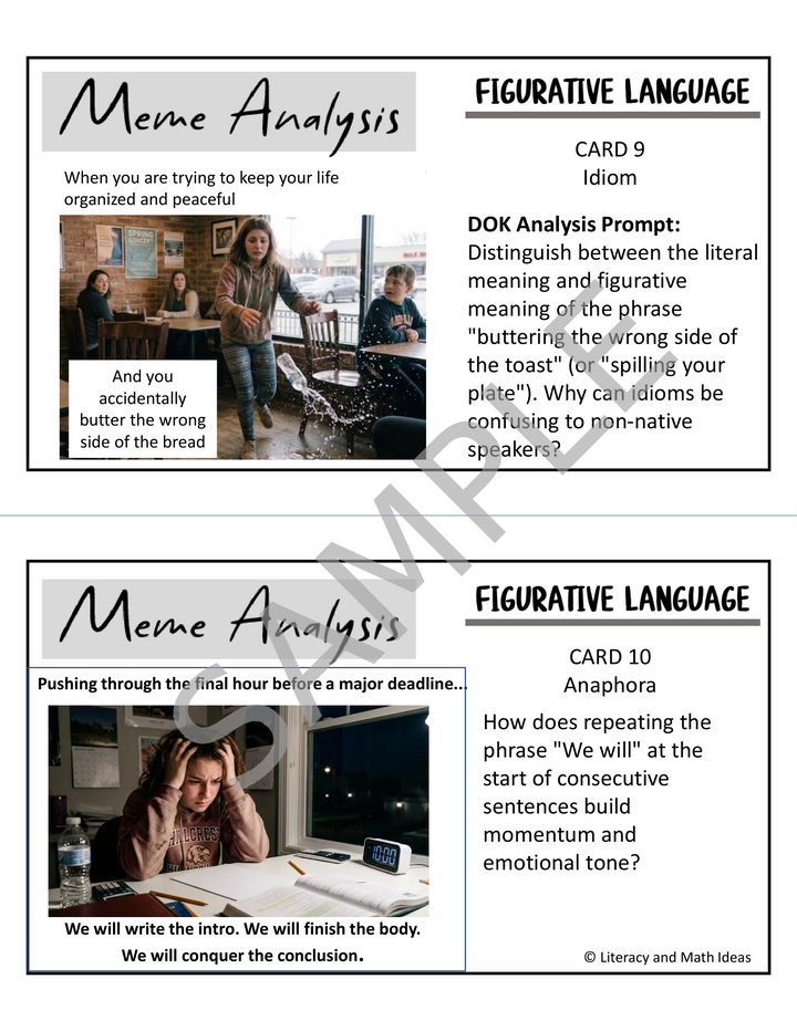 Figurative Language Meme Task Cards: Literary Devices Analysis Stations