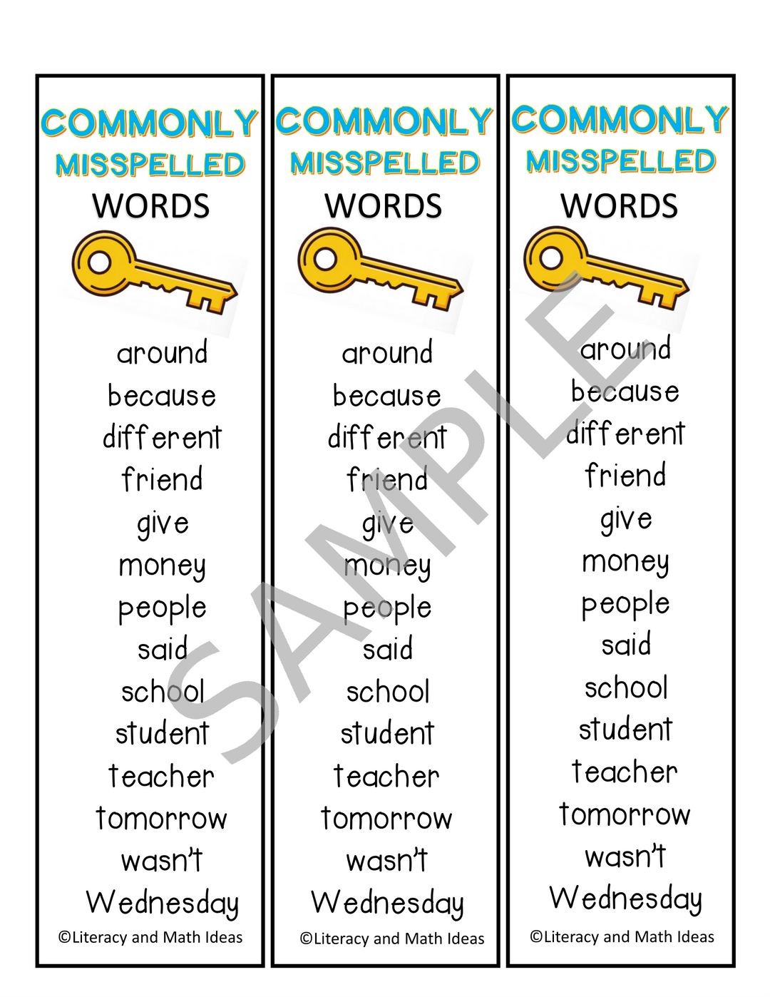 Free Commonly Misspelled Words Bookmarks - Spelling Reference Tool