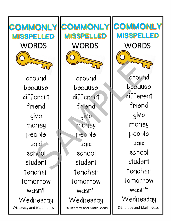 Free Commonly Misspelled Words Bookmarks - Spelling Reference Tool