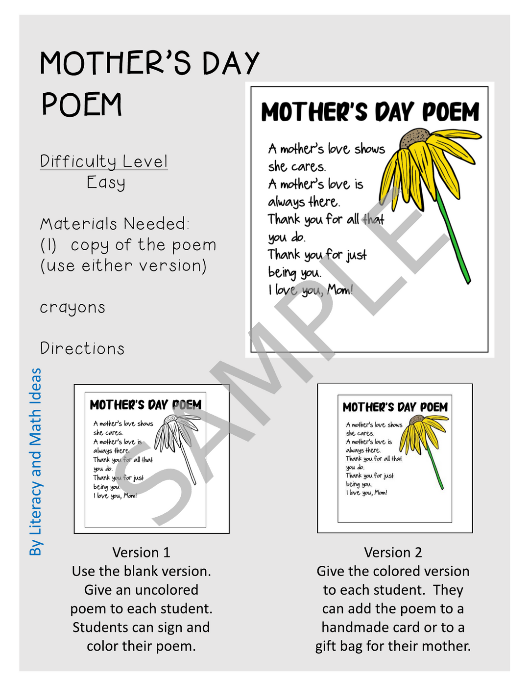 Free Mother's Day Crafts & Templates (Jumbo Flower & Poem)