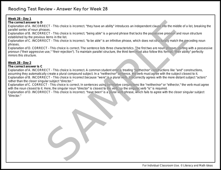 Daily SAT Reading & Grammar Practice - Weeks 25-28 (Month 7)